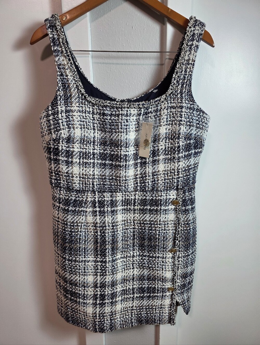 Francesca's Mi Ami Tweed Mini Dress Light Blue Size L NWT